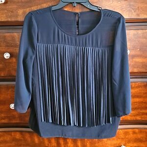 DKNYC Formal Fringe Detail Black Blouse, Size M